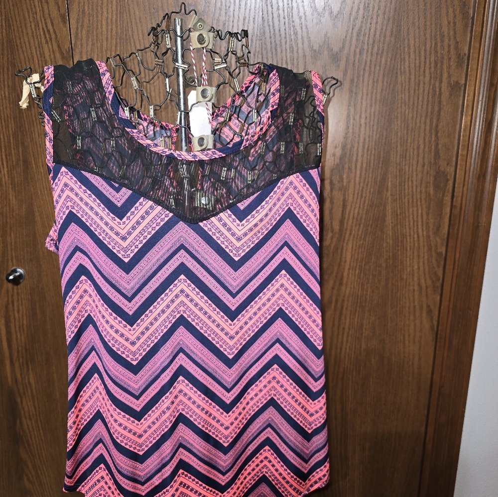 Pink and black lace top